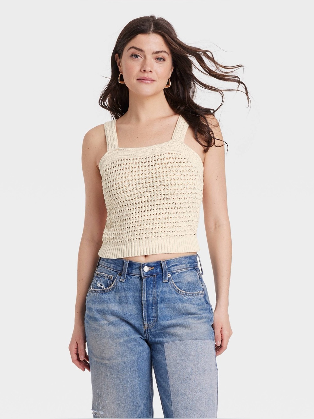 Universal Thread Crochet Knit Cream Tank